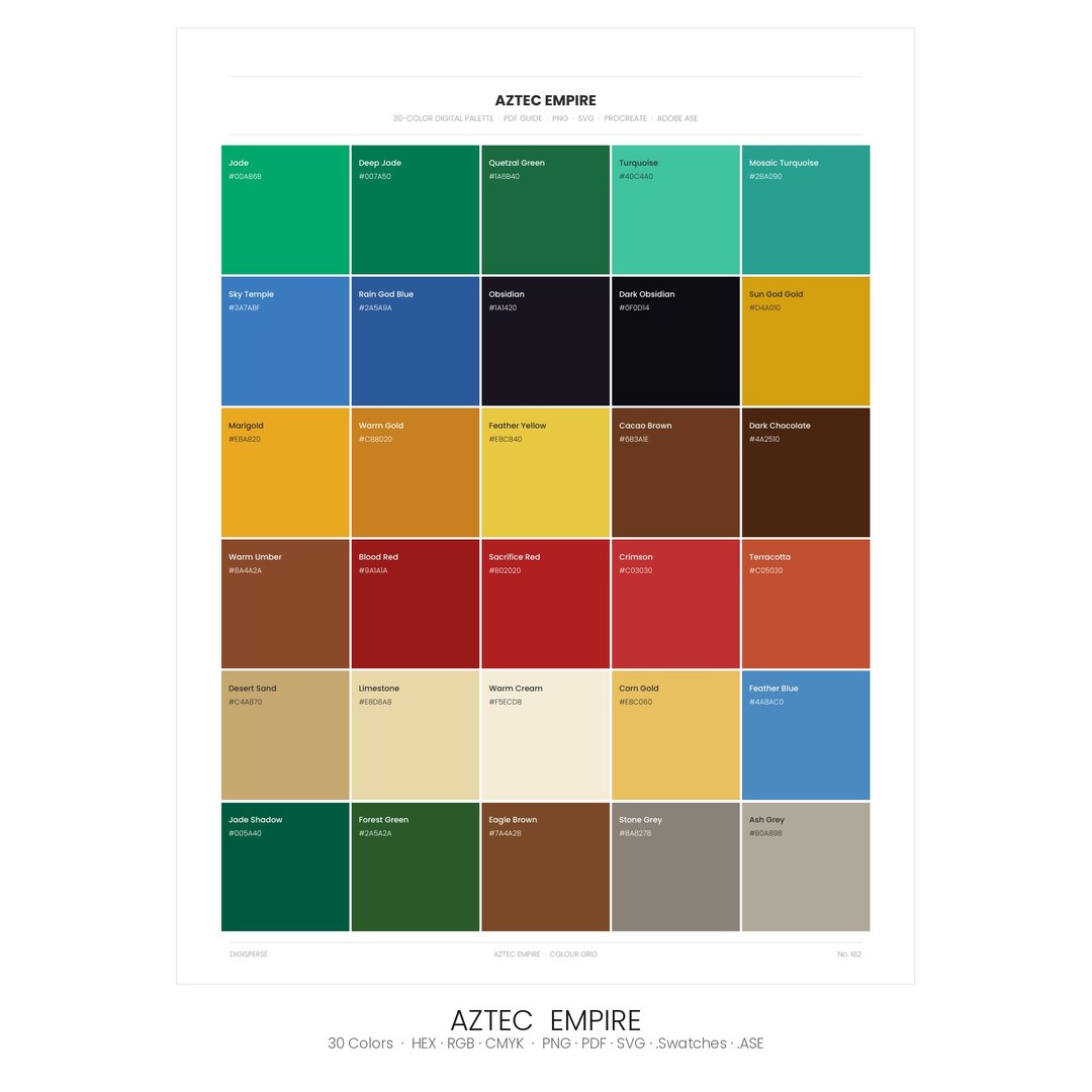 Aztec Color Slide Aztec Empire Color Palette | 30 Colors | Hex RGB CMYK | Color Guide ...