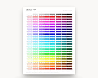 May include: A printable RGB color chart reference sheet titled DIGISPERSE with a grid of color swatches ranging from white to black and various hues. The document includes text labels for RGB color values and is formatted for US Letter and A4 paper.