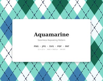 Aquamarine Classic Argyle Seamless Muster | mehrfarbiger Aquamarin | .png .jpg .svg .pdf .pat | Digitales Papier | Stoff- und Oberflächendesign