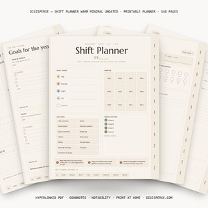 Undated Shift Work Planner | Warm Minimal Digital PDF, 548 Hyperlinked Pages | Rotation, Pay + Sleep Trackers | Reusable for Any Year