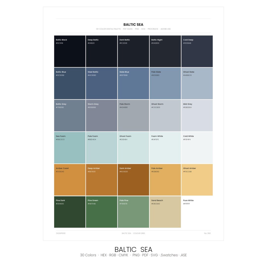 Baltic Sea Color Palette | 30 Colors | Hex RGB CMYK | Color Guide ...