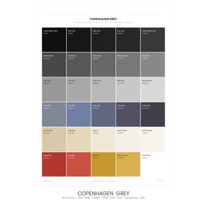 Tavolozza di colori Copenhagen Grey / 30 colori / Hex RGB CMYK / Guida ai colori / Campioni Procreate + ASE / Download digitale