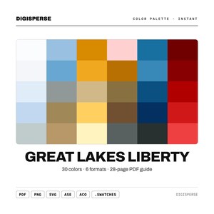 Great Lakes Liberty Color Palette | 30 Colors | Hex RGB CMYK | Procreate Swatches + ASE | Digital Download