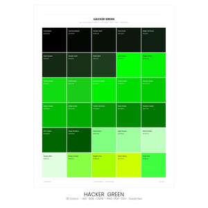 Hacker Green Color Palette | 30 Colors | HEX RGB CMYK | Procreate Swatches | Digital Download
