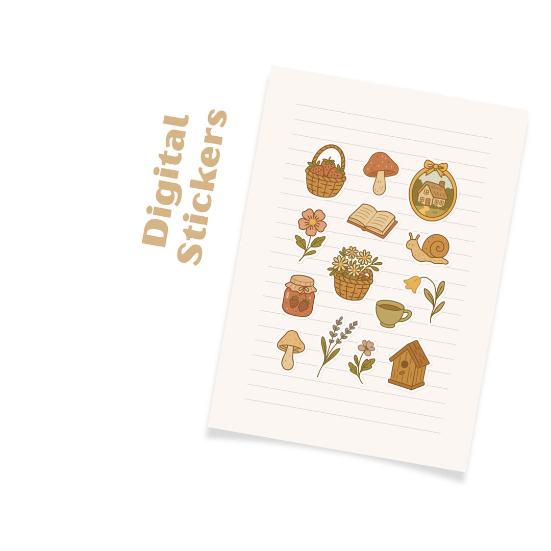Cottagecore Goodnotes Sticker Pack – Hand-drawn Digital Planner ...