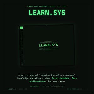 Journal d'apprentissage terminal rétro | Agenda d'étude GoodNotes PDF pour codeurs | Notes, répétition espacée, suivi de parcours | 5 formats datés