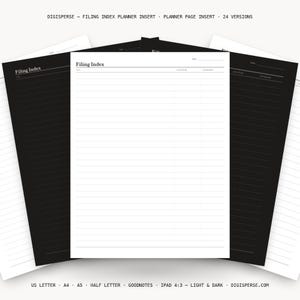 Filing Index Planner Insert | Office Planner | GoodNotes iPad PDF | Digital Download