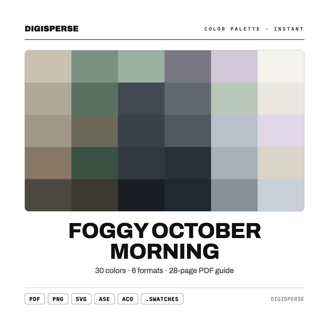 Foggy October Morning Color Palette | 30 Colors | Hex RGB CMYK ...