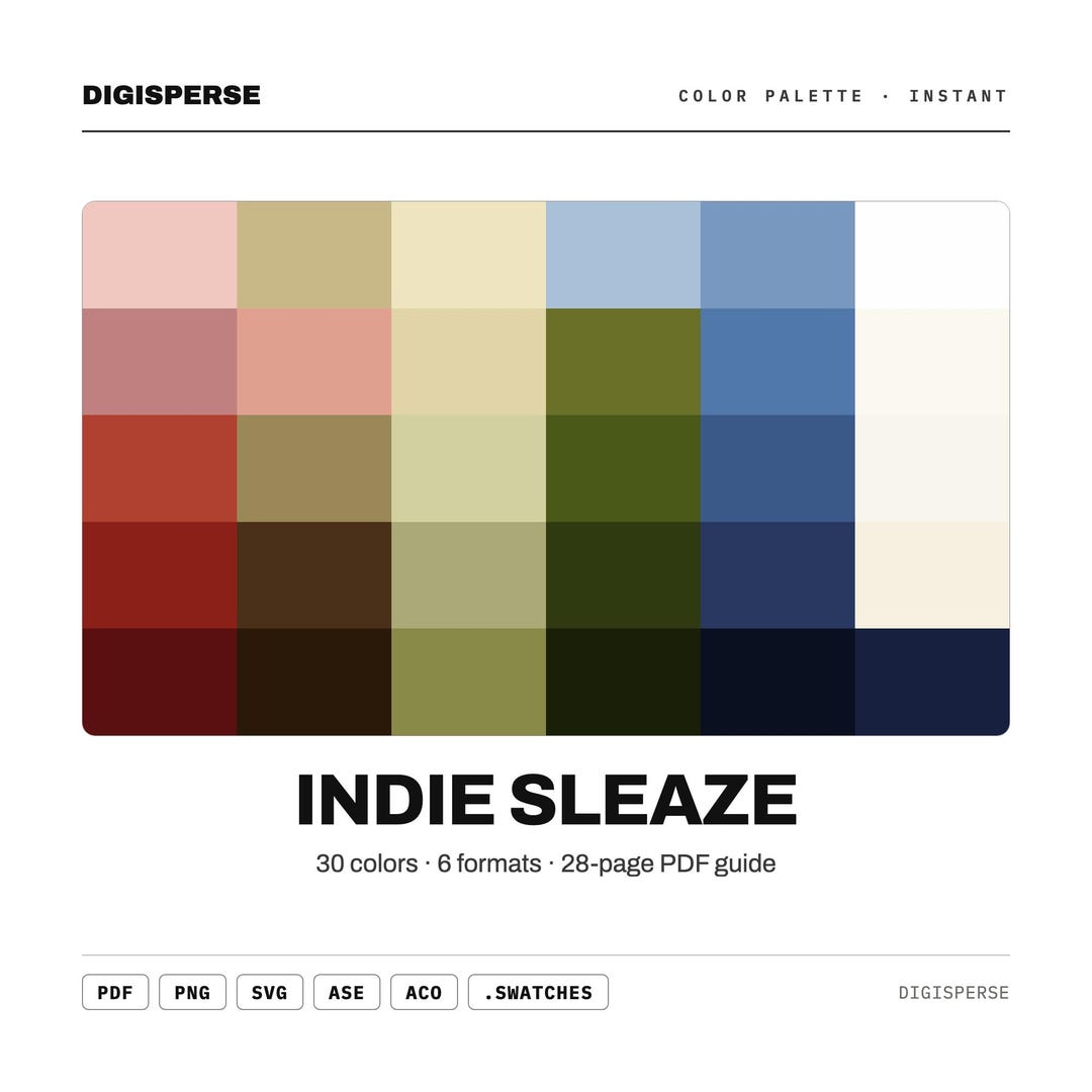Indie Sleaze Color Palette | 30 Colors | Hex RGB CMYK | Procreate ...