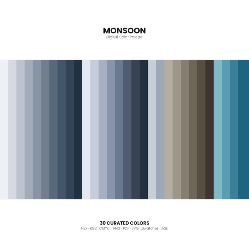 Monsoon Color Palette | 30 Colors | HEX RGB CMYK | Procreate Swatches ...