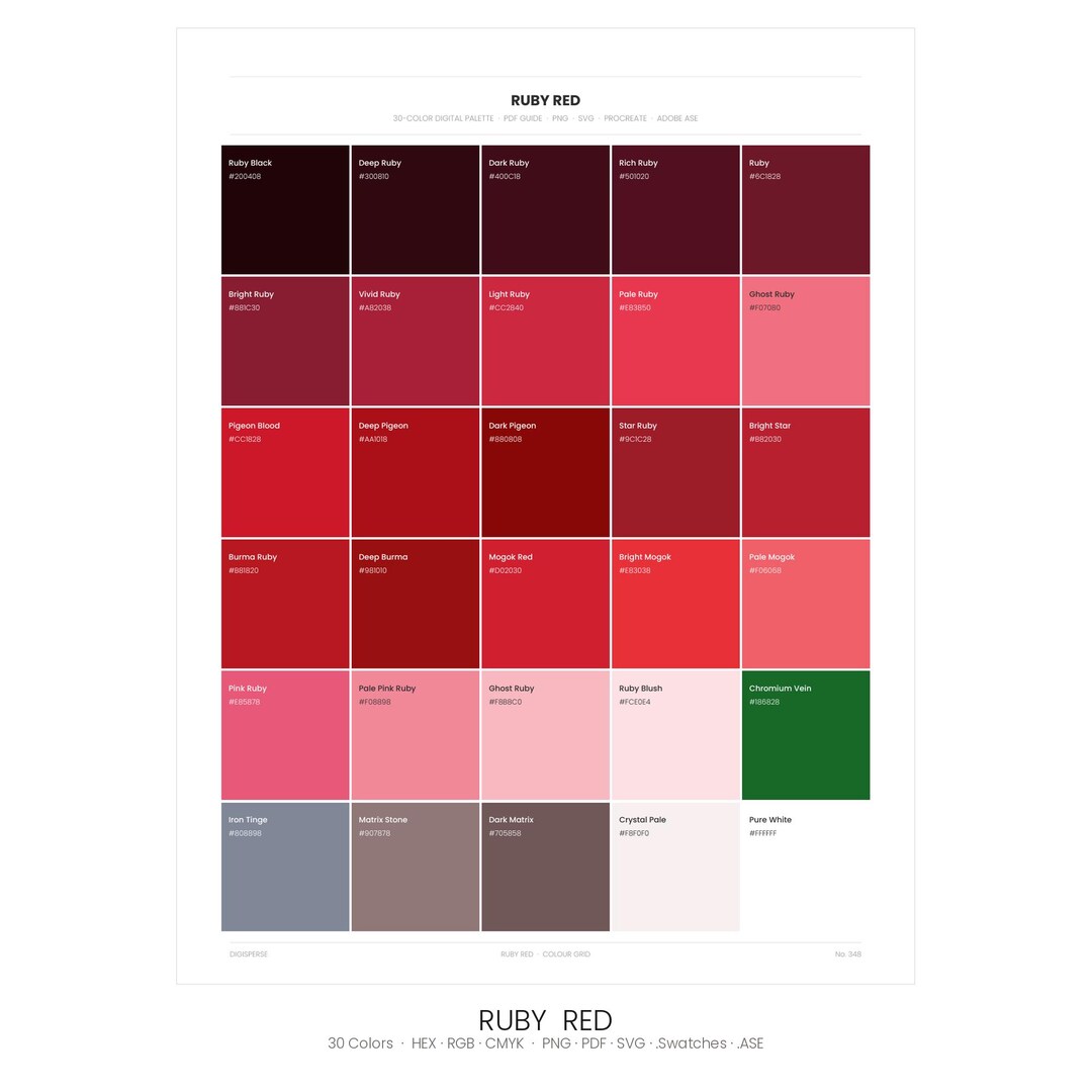 Ruby Hex Model Ruby Red Color Palette | 30 Colors | HEX RGB CMYK | Procreate Swatches ...