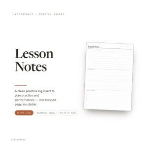 Lesson Notes Planner Insert | Practice Log | GoodNotes iPad PDF | Digital Download