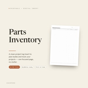 Parts Inventory Planner Insert | Project Log | GoodNotes iPad PDF | Digital Download
