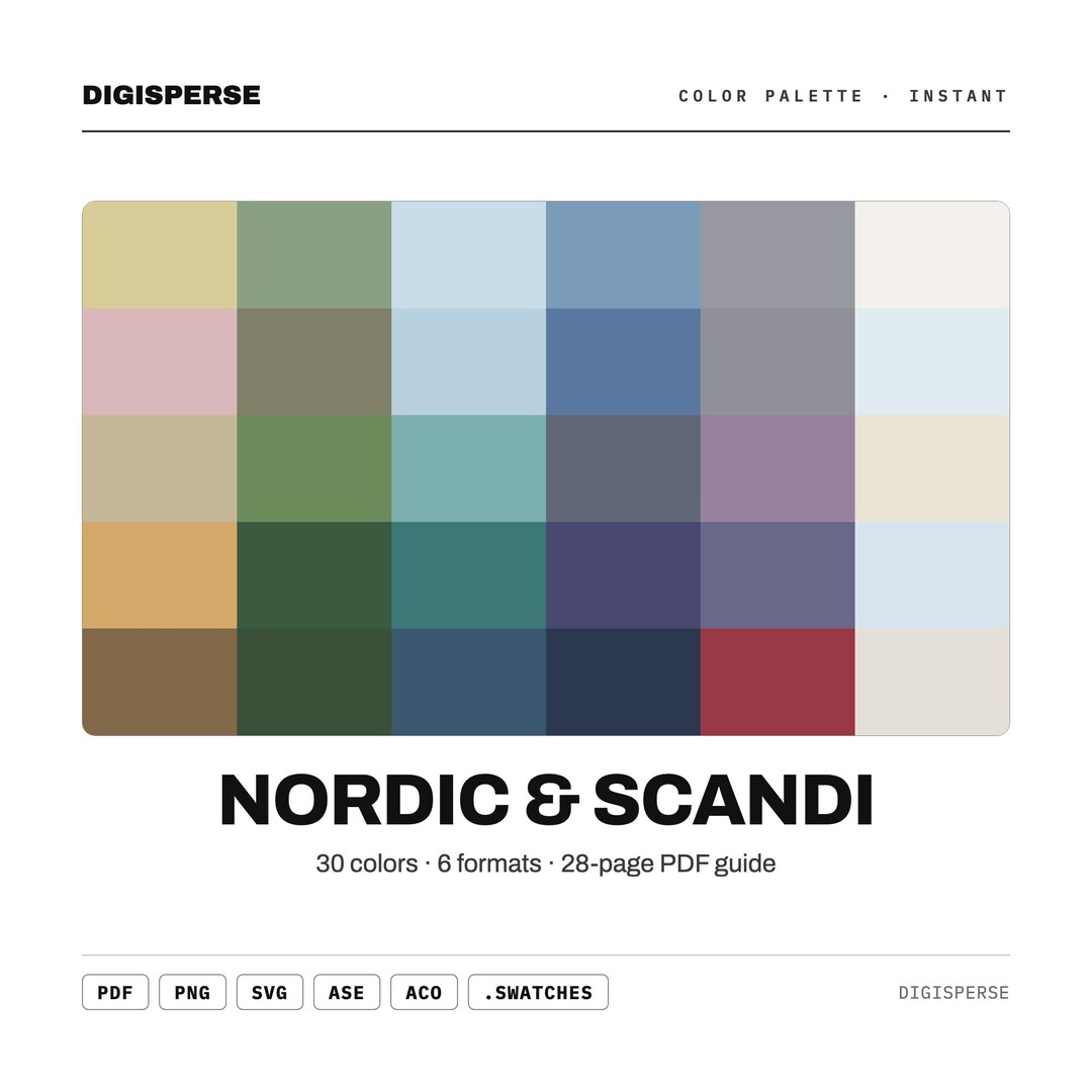 Nordic & Scandi Color Palette | 30 Colors | Hex RGB CMYK | Procreate ...