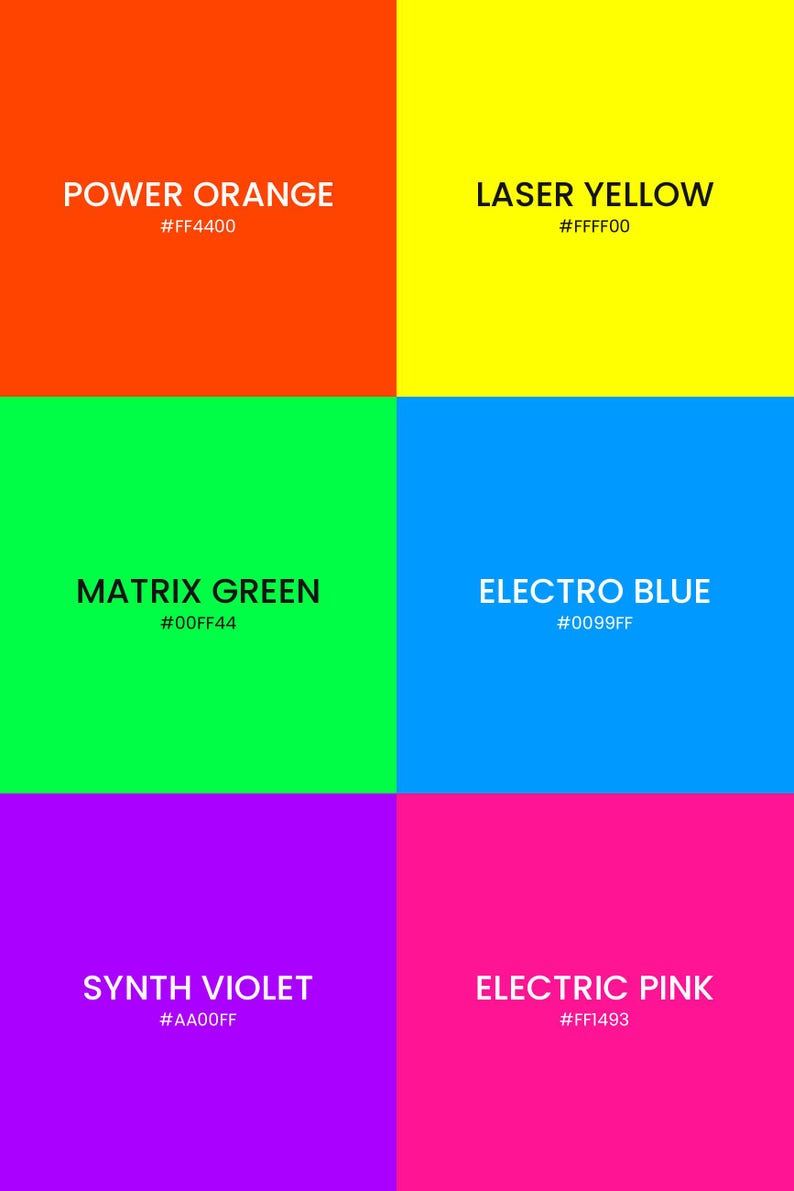 80s Neon Color Palette | 30 Colors | Hex RGB CMYK | Color Guide ...