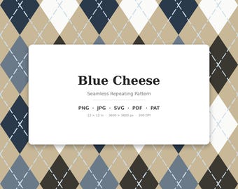 Blaues klassisches Argyle-Muster | Mehrfarbiger Blauschimmelkäse | .png .jpg .svg .pdf .pat | Digitales Papier | Stoff- und Oberflächendesign