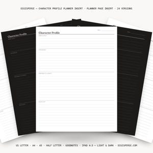 Character Profile Planner Insert | Reading Log | GoodNotes iPad PDF | Digital Download