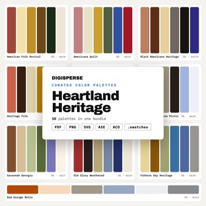 素朴なアメリカーナカラーコードパック、カントリークラフトフェア、キルトプランニング、ホームステッドブランディングのためのハートランドヘリテージパレット10種類