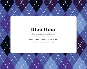 Blaues klassisches Argyle-Muster | Mehrfarbige blaue Stunde | .png .jpg .svg .pdf .pat | Digitales Papier | Stoff- und Oberflächendesign