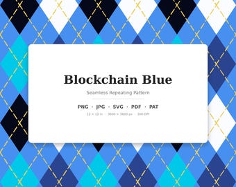 Blockkette klassisches Rauten Muster | Mehrfarben-Blockchain Blau | .png .jpg .svg .pdf .pat | Digitales Papier