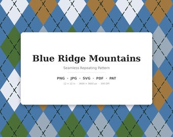 Blaues klassisches Argyle-Muster | Mehrfarbige Blue Ridge Mountains | .png .jpg .svg .pdf .pat | Digitales Papier | Stoff- und Oberflächendesign