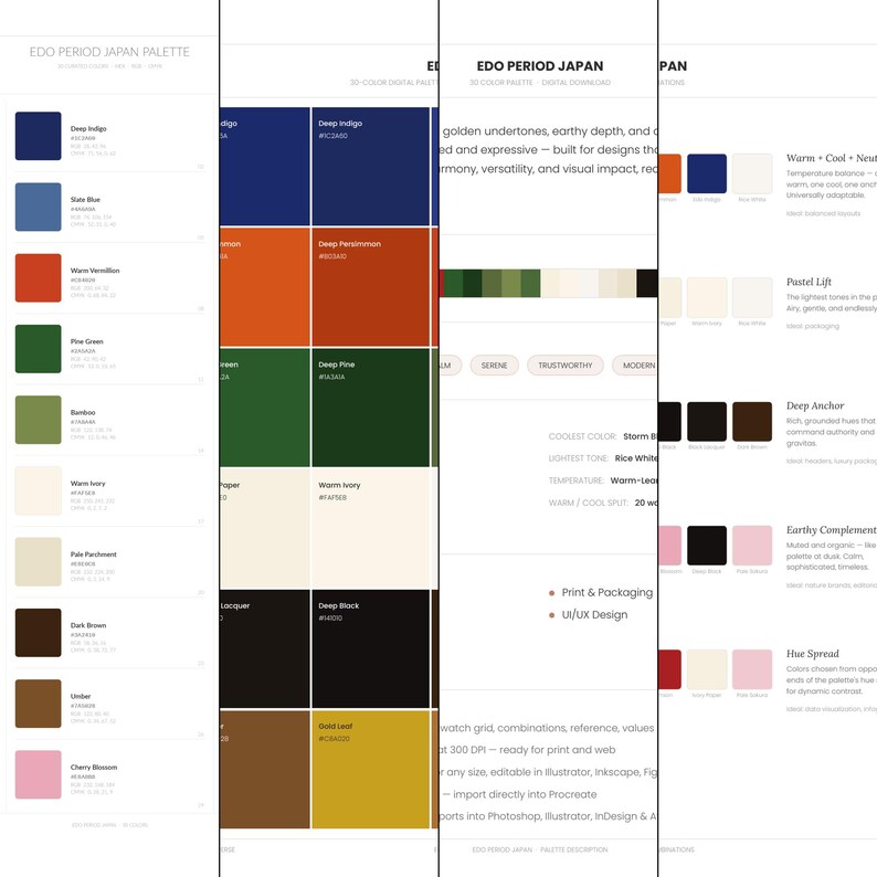 Edo Period Japan Color Palette | 30 Colors | HEX RGB CMYK | Procreate ...