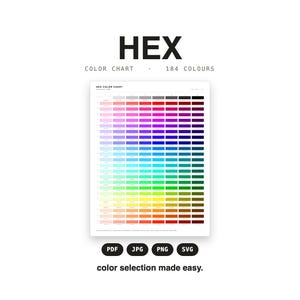 Hex Color Codes, Printable 184 Swatch Reference for Web Design, Instant Download