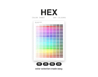 Hex Color Codes, Printable 184 Swatch Reference for Web Design, Instant Download