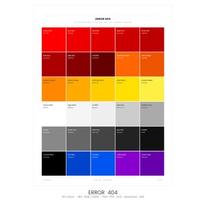 Fel 404 Färgpalett | 30 färger | Hex RGB CMYK | Färgguide | Procreate Färgprover + ASE | Digital nedladdning