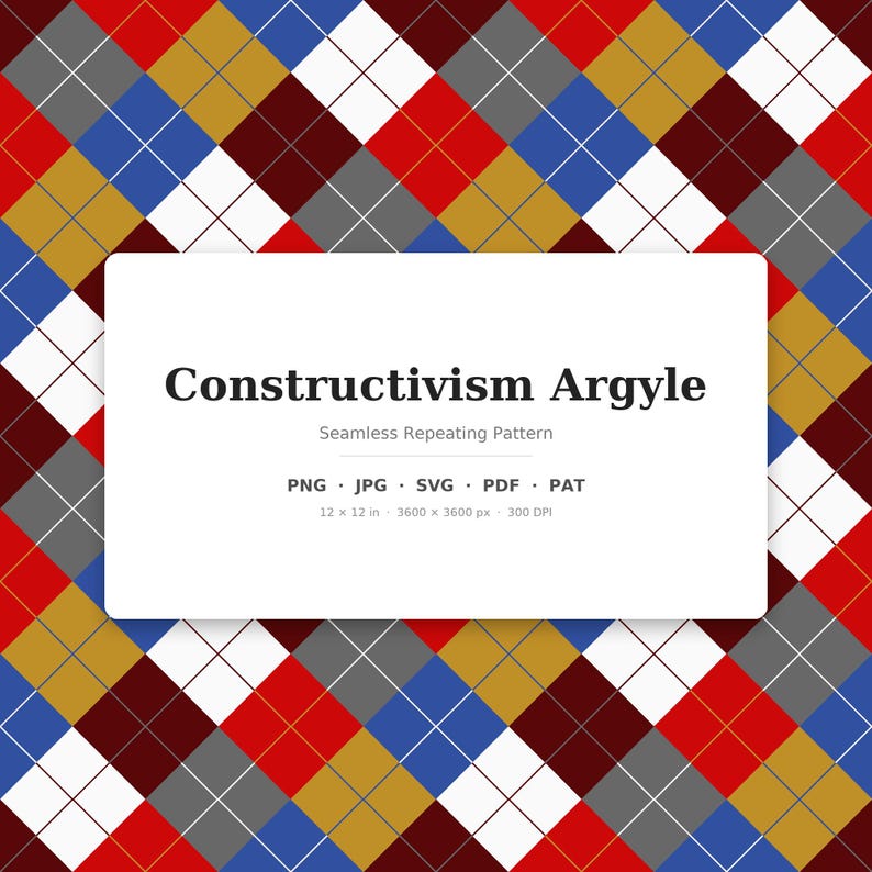 Constructivism Argyle Seamless Pattern | Multi-Color Constructivism Argyle | .png .jpg .svg .pdf .pat | Digital Paper | Fabric & Surface Des image 1