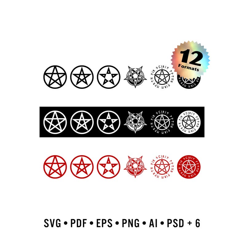 Pentagram Vector Graphics Bundle (6 Designs, Prepared in 3 Colors & 12 ...