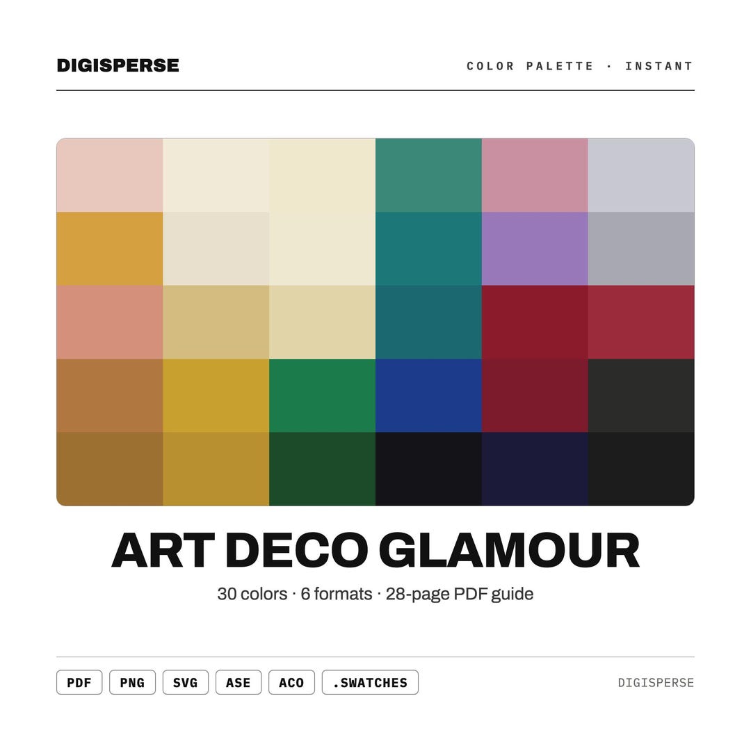 Art Deco Glamour Color Palette | 30 Colors | Hex RGB CMYK | Color Guide ...