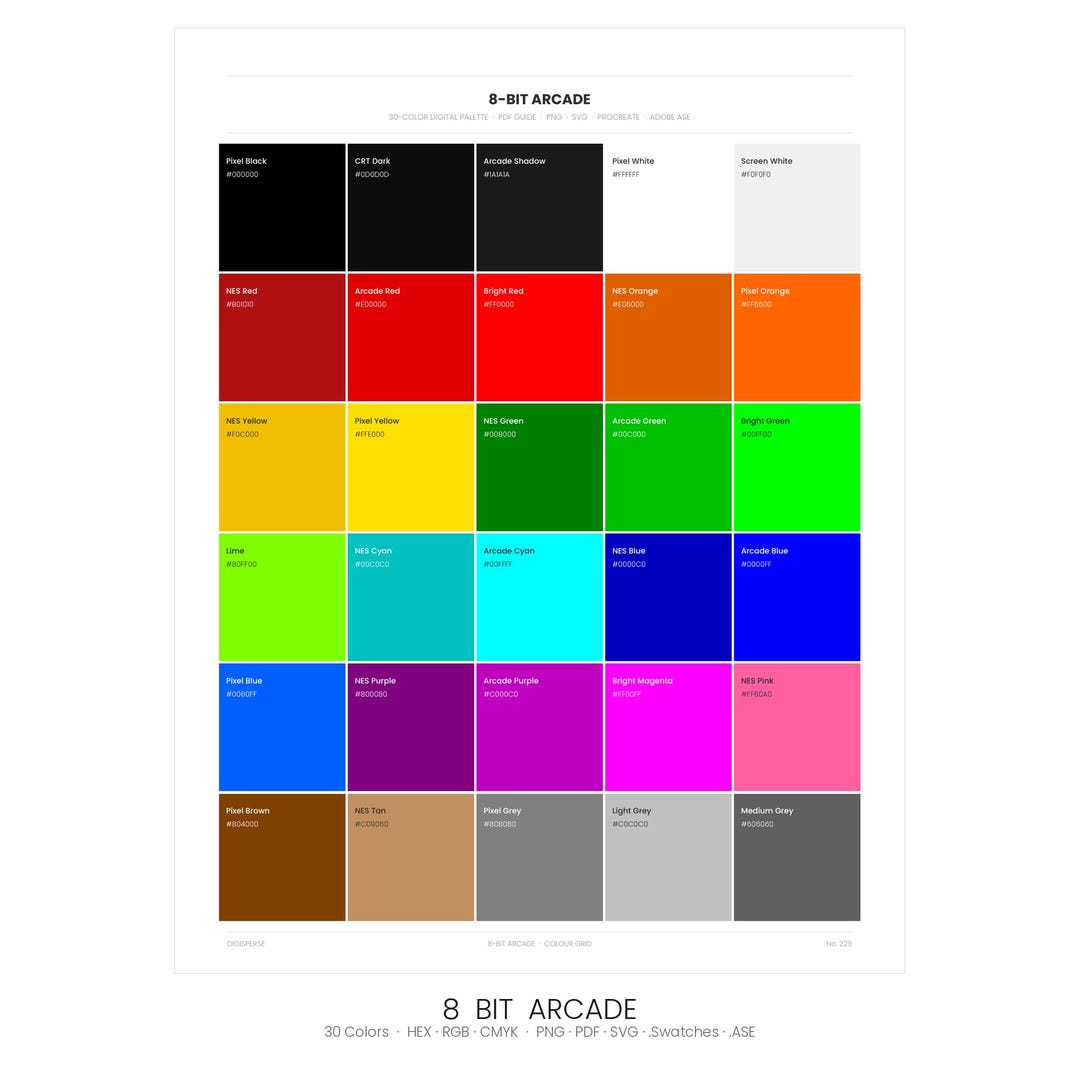 8-bit Arcade Color Palette | Procreate, ASE Swatches (digital Download ...