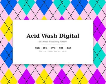 Acid Classic Argyle Nahtloses Muster | Mehrfarbiger Acid Wash Digital | .png .jpg .svg .pdf .pat | Digitales Papier | Stoff- und Oberflächendesign