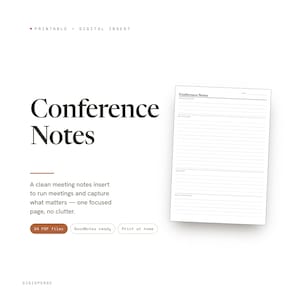 Conference Notes Planner Insert | Meeting Notes | GoodNotes iPad PDF | Digital Download