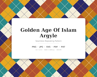 Golden Argyle Seamless Pattern | Multi-Color Golden Age Of Islam Argyle | .png .jpg .svg .pdf .pat | Digital Paper | Fabric & Surface Design