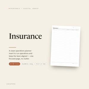 Insurance Planner Insert | Operations Planner | GoodNotes iPad PDF | Digital Download