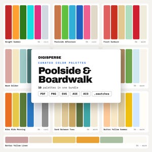 Retro Poolfärgpalettset, 10 pool- och strandpromenadsfärger för badkläder, strandklubbsmenyer och semesterbostäder