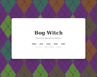 Bog Classic Argyle Nahtloses Muster | Mehrfarbige Bog Witch | .png .jpg .svg .pdf .pat | Digitales Papier | Stoff- und Oberflächendesign