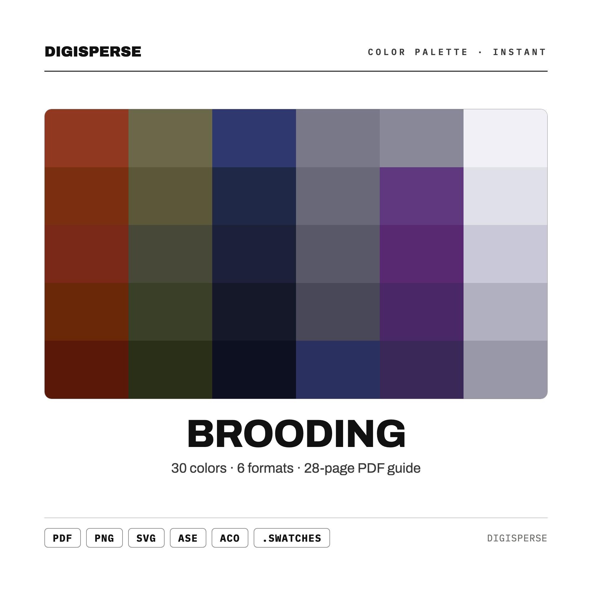Brooding Color Palette | 30 Colors | Hex RGB CMYK | Color Guide ...