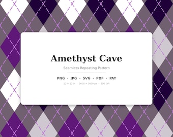 Modèle sans couture classique améthyste à losanges | Caverne d'améthyste multicolore | .png .jpg .svg .pdf .pat | Papier numérique | Conception de tissus et de surfaces