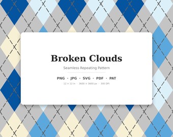 Gebrochenes klassisches Argyle-Muster | Mehrfarbige zerbrochene Wolken | .png .jpg .svg .pdf .pat | Digitales Papier | Stoff- und Oberflächendesign