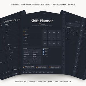 Undated Night Shift Planner | Dark Mode Digital PDF, 548 Hyperlinked Pages | Rotation, Pay + Sleep Trackers | Start Any Week of Any Year