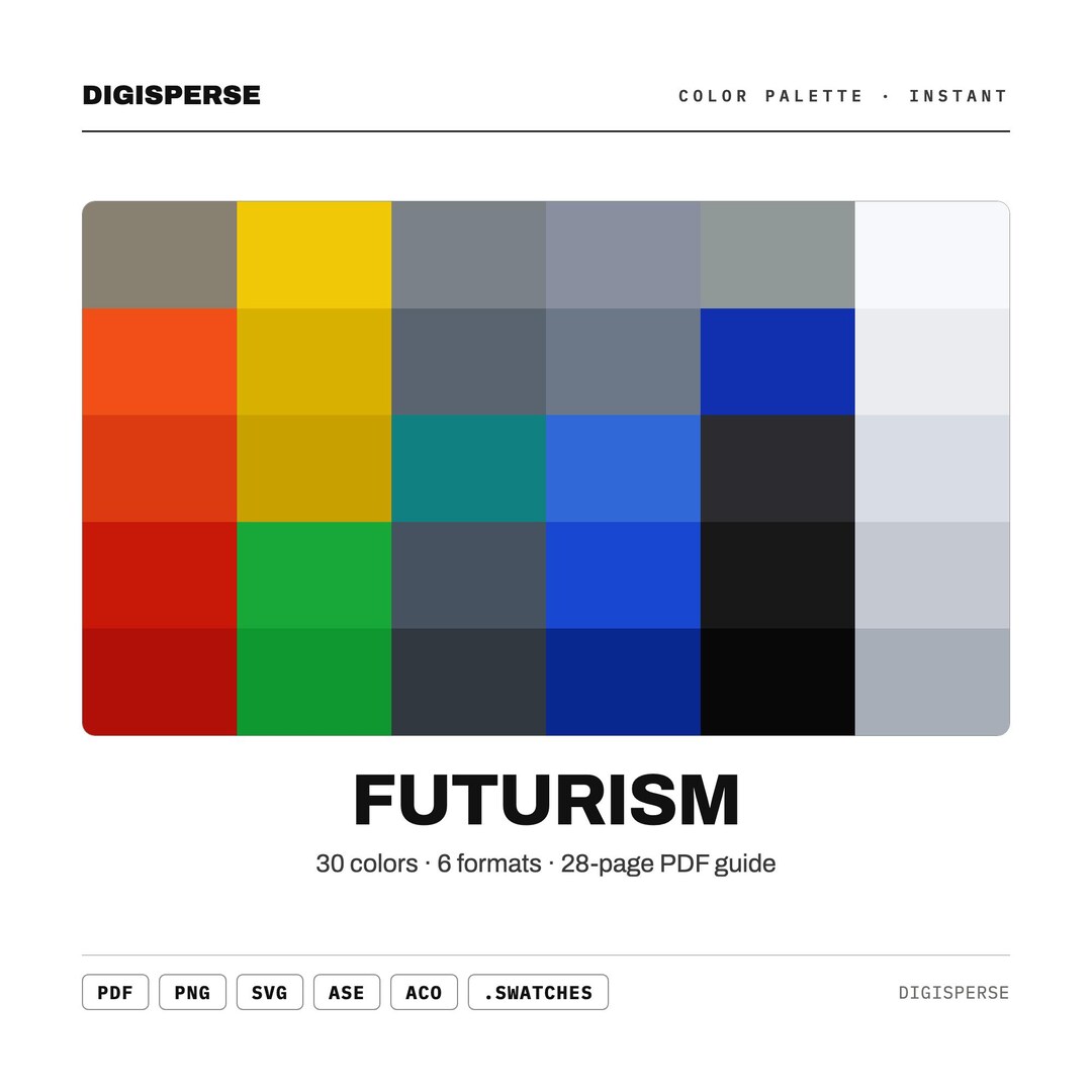Futurism Color Palette | 30 Colors | Hex RGB CMYK | Color Guide ...