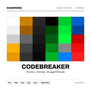 Retro Cipher Color Palette for Spy Thriller Art and Hacker Aesthetic Branding, 30 Codebreaker Green Hues, Procreate Swatches, Hex Codes