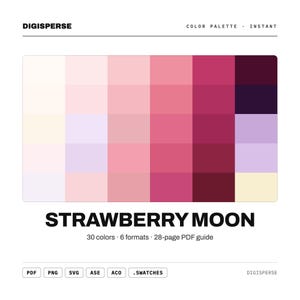 Paleta de colores Strawberry Moon / 30 colores / Hex RGB CMYK / Muestras de Procreate + ASE / Descarga digital