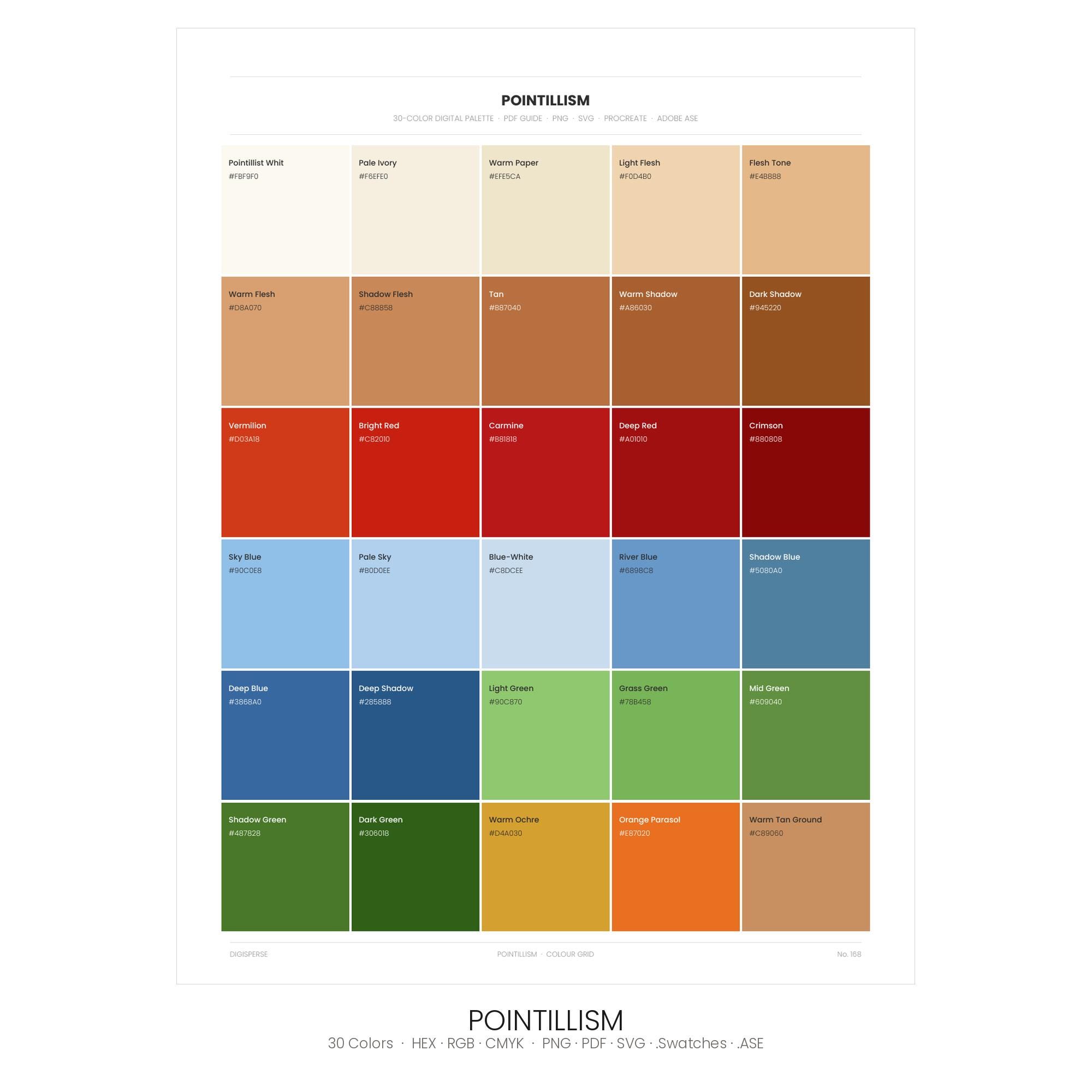 Pointillism Color Palette | 30 Colors | HEX RGB CMYK | Procreate ...