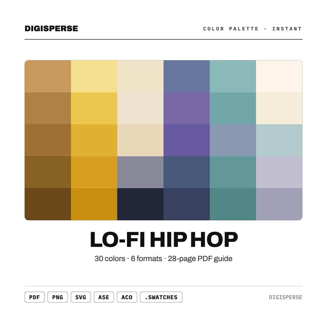 Lo-fi Hip Hop Color Palette | 30 Colors, Hex, RGB, CMYK (digital ...