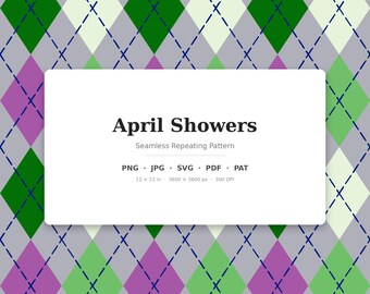April Klassisches Argyle Nahtloses Muster | Mehrfarbige April-Duschen | .png .jpg .svg .pdf .pat | Digitales Papier | Stoff- und Oberflächendesign