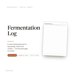 Fermentation Log Planner Insert | Tasting Log | GoodNotes iPad PDF | Digital Download